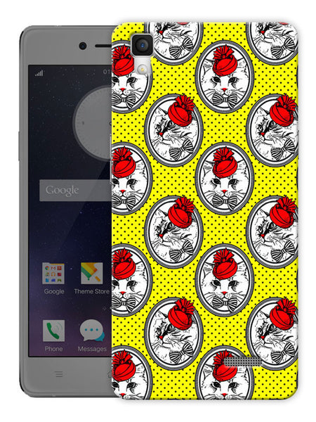 Vintage Cat Rose Pattern Printed Designer Mobile Back Cover For Oppo R7 