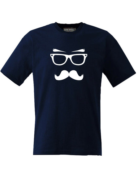 Moustache Man With Glasses Blue T-Shirt (SIZE - XL)