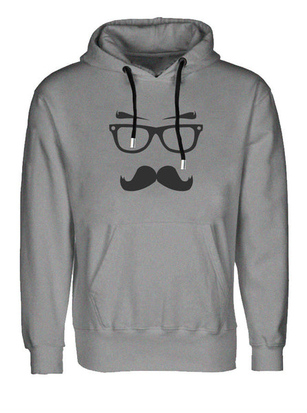 Moustache Man With Glasses Grey Hoodie (SIZE - XXL)