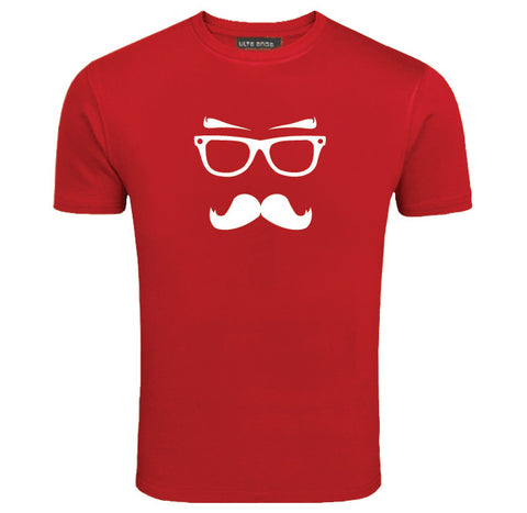 Moustache Man With Glasses Red T-Shirt (SIZE - XL)