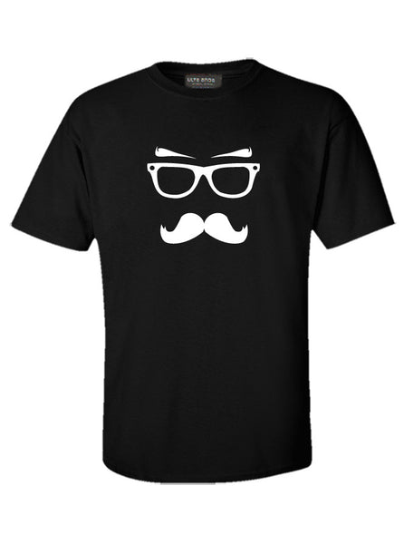 Moustache Man With Glasses Black T-Shirt (SIZE - XXL)