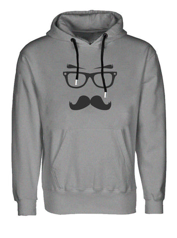 Moustache Man With Glasses Grey Hoodie (SIZE - L)