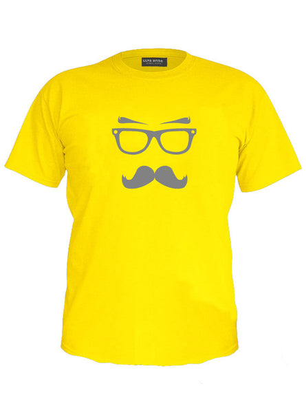 Moustache Man With Glasses White T-Shirt (SIZE - L)