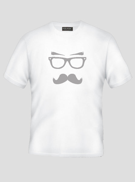 Moustache Man With Glasses White T-Shirt (SIZE - XL)